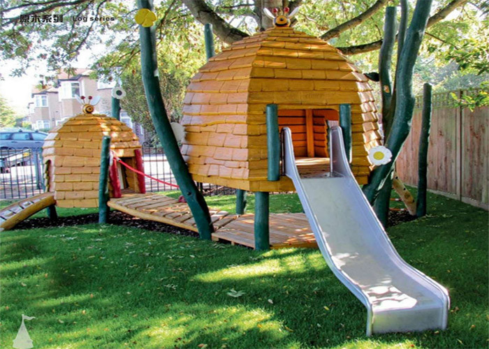 Natural Wood Playground Structures Slide Residential Outdoor Playset