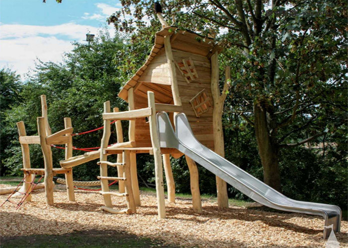 Natural Wood Playground Structures Slide Residential Outdoor Playset