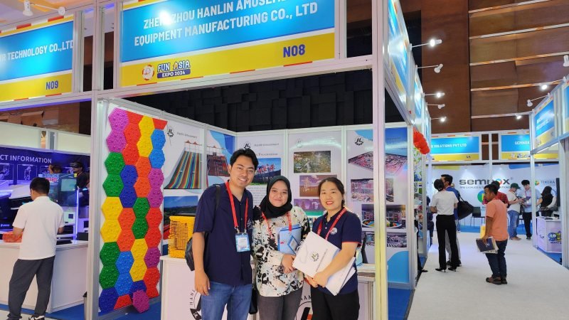 International clients discussing custom trampoline park designs