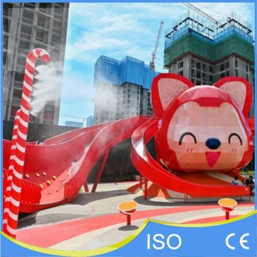 Outdoor Theme Park with Mist Spraying Candy Canes Outdoor Theme Park with Mist Spraying Candy Canes