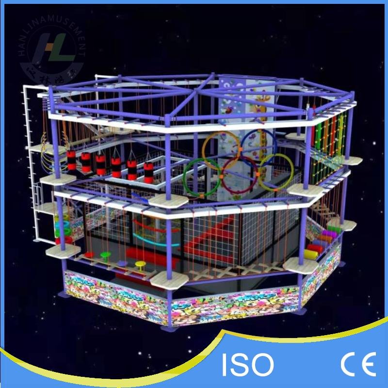 Hexagonal Rope Playground Hexagonal High Ropes Adventure Tower | 2-Level Aerial Obstacle Course ...
