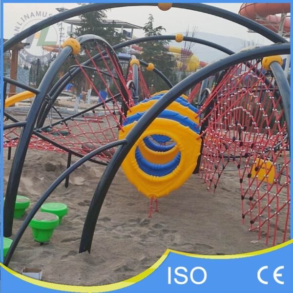 Black Steel Arch Playground with Red Nets
