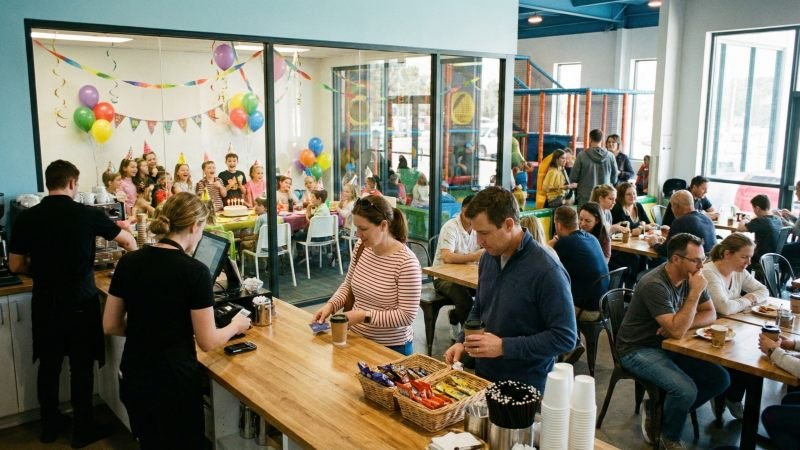 Busy Indoor Playground Cafe and Birthday Party Revenue Zone