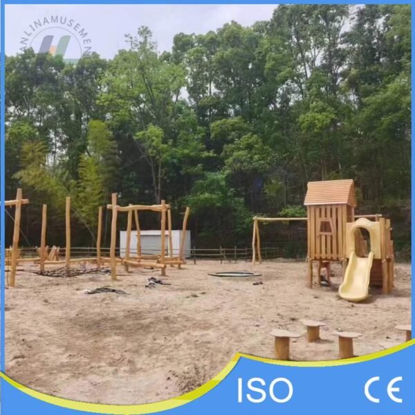 Natural Wooden Playground Adventure Course in Park