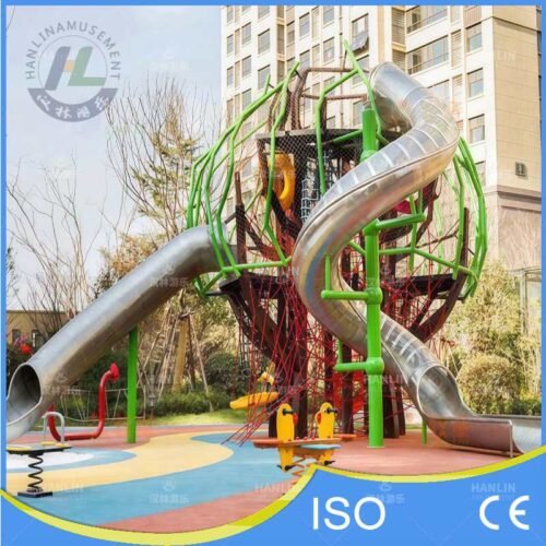 Custom Stainless Steel Spiral Slide with Climbing Net Custom Stainless Steel Spiral Slide with Climbing Net