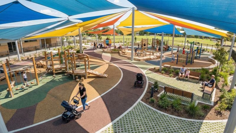 Inclusive Toddler Playground Layout With Shade Structures