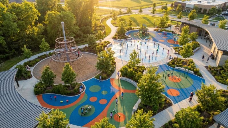 Modern Commercial Community Park Aerial View