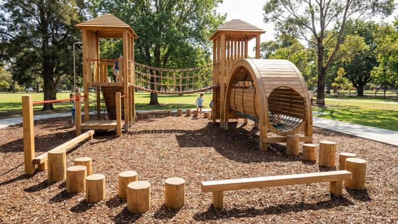 Modular Wooden Climbing Structure and Balance Beams