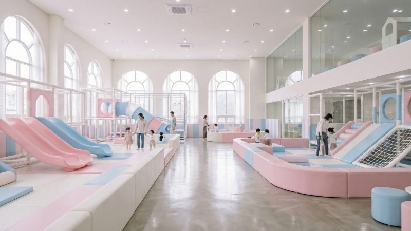 Pristine Modern Indoor Playground Facility With Colorful Soft Play Structures