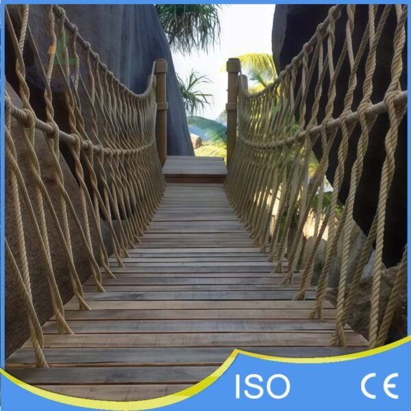Rustic Rope Suspension Bridge Connecting Natural Rocks