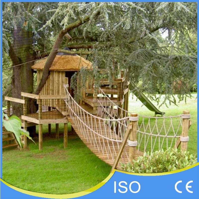 Treehouse Ramp Treehouse Rope Suspension Bridge | Wooden Garden Walkway for Resorts ...