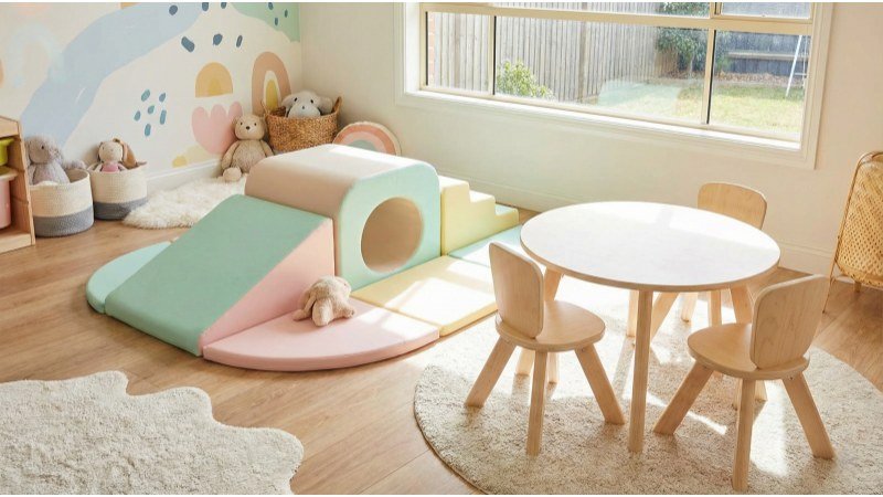 Soft Vinyl Foam Climbing Structure And Rounded Tables For Toddlers