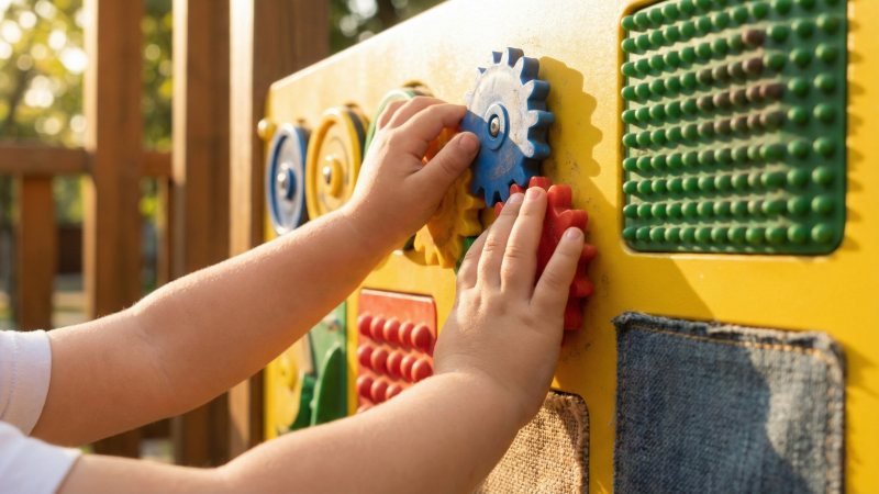 Toddler Engaging With Sensory Playground Panel