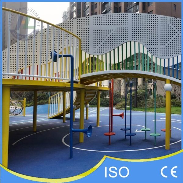 Yellow Slide With White Perforated Art Structure