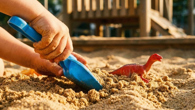 Close Up Of Child Playing In Sandbox