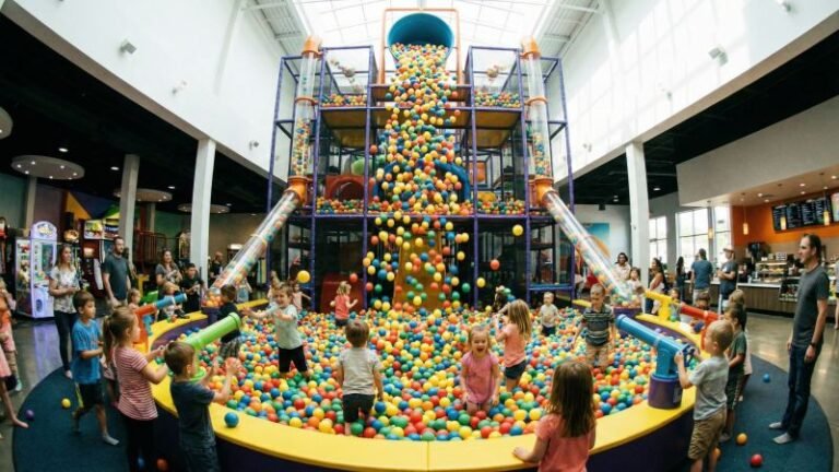 Dynamic Ballocity indoor playground arena with flying foam balls