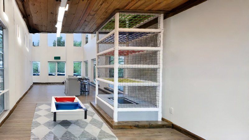Indoor Small Spider Tower With Trampoline Installed In Home