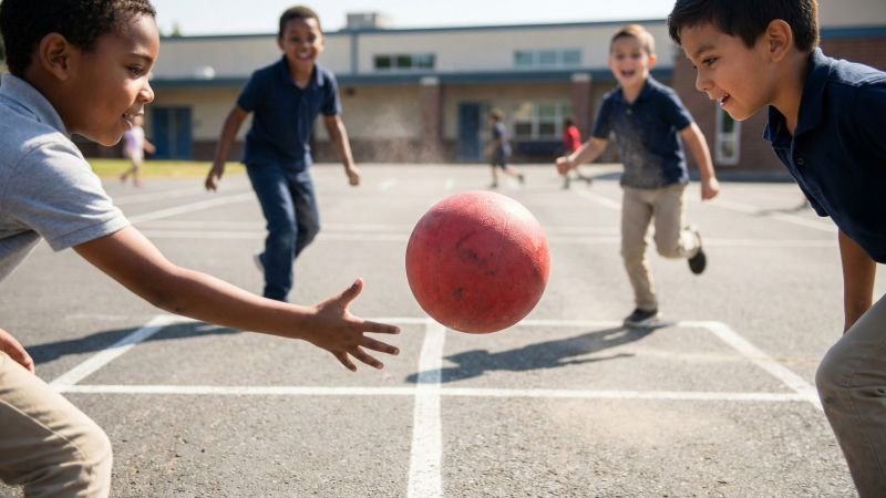 Kids Playing Four Square With Red Ball