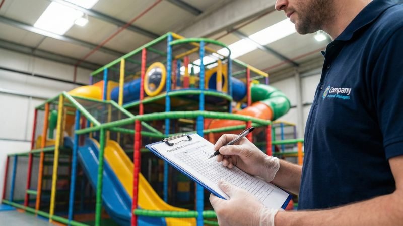 Manager Holding Clipboard Inspecting Indoor Playground Facility