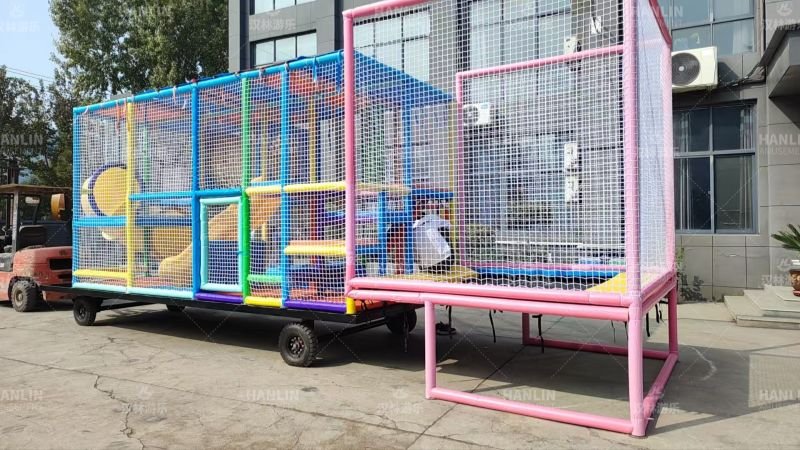 Mobile Naughty Castle Trailer With Attachable Trampoline Section