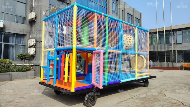Mobile Trailer Soft Play Structure Factory Trial Assembly View