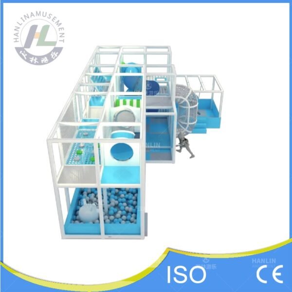 Multi-Level Cyan Soft Play Structure with Spiral Slide