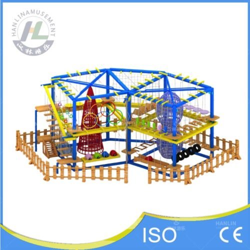 Primary Color Kids Rope Course with Red Climbing Tower Primary Color Kids Rope Course with Red Climbing Tower