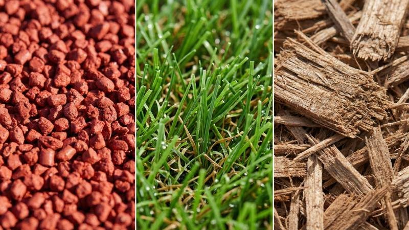 Texture Comparison Of Rubber Mulch Artificial Turf And Wood Fiber