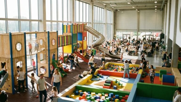 modern bustling indoor playground facility interior overview