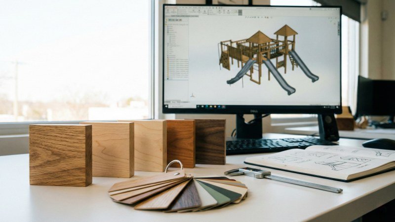 playground design 3d model on computer screen