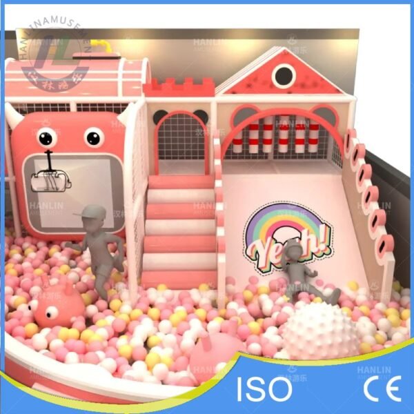 Candy Theme Playground Front View Wide Rainbow Slide Stairs Ball Pit