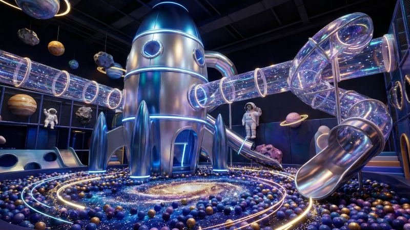 Custom Space Themed Indoor Playground Design Render