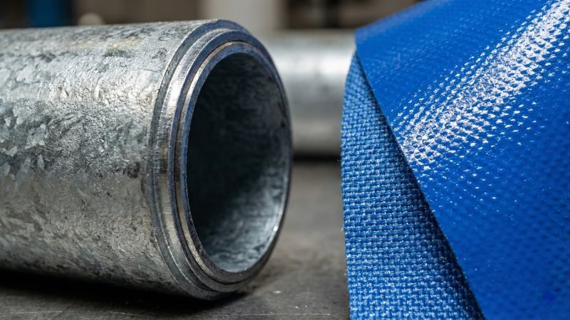 Galvanized Steel Pipe And PVC Vinyl Material Close Up