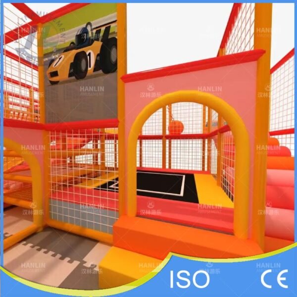 Indoor Playground Trampoline Zone Close Up With Race Car Panel