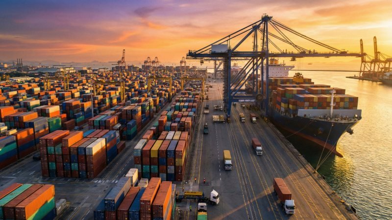 International Shipping Containers At Port Terminal For Export