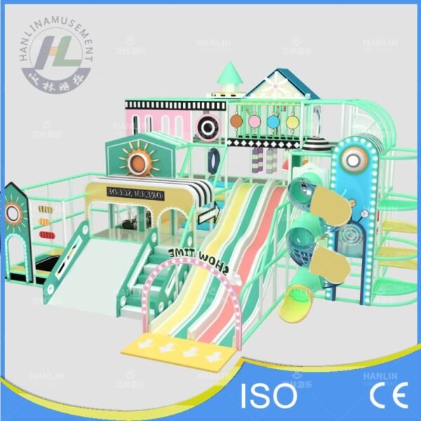 Mint Pastel Retro Theme Indoor Playground Front View Mint Pastel Retro Theme Indoor Playground Front View