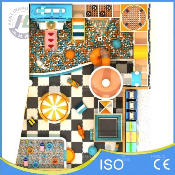 Orange and Teal Carnival Theme Indoor Playground Layout