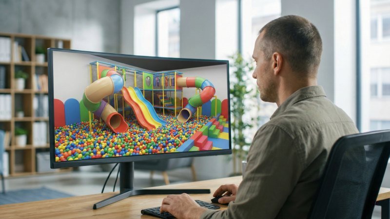 Professional Designer Working on Indoor Playground 3D Model
