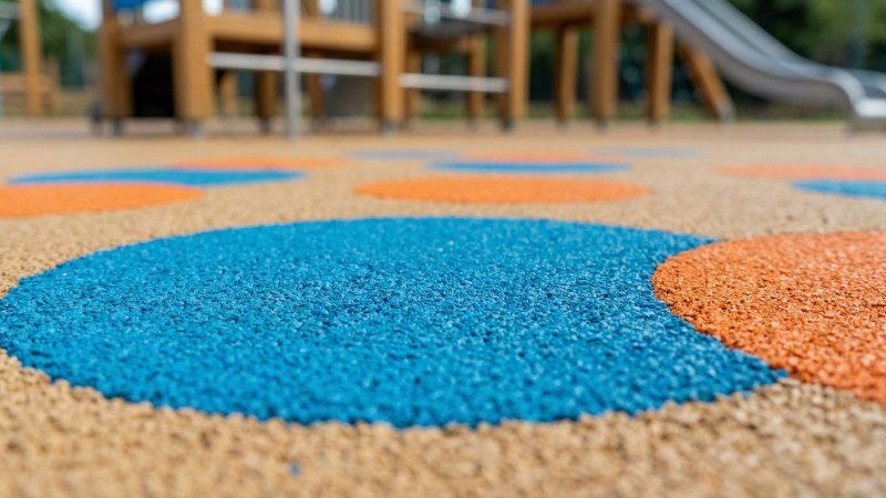 Seamless poured in place rubber playground flooring with colorful patterns