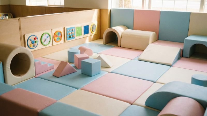 Soft Pastel Toddler Zone With Low Ramps And Foam Blocks