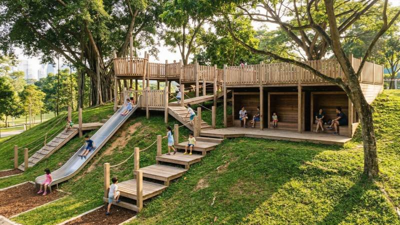 Customized Hillside Wooden Playground Design