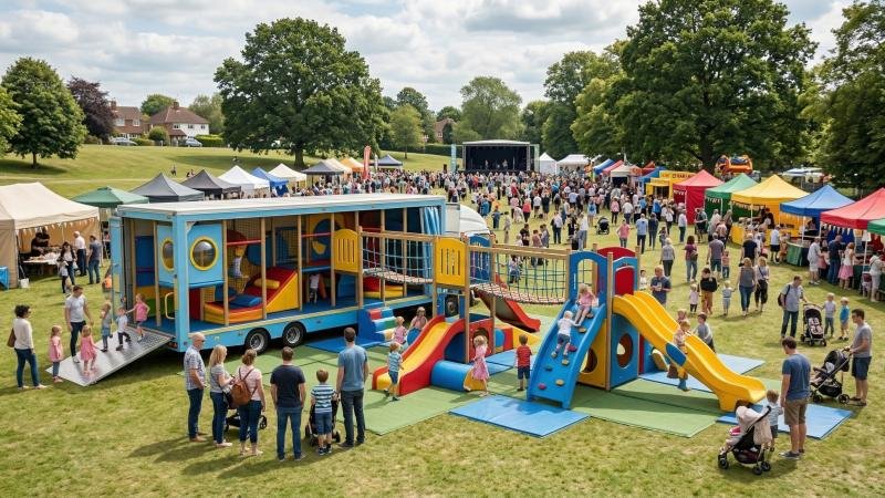 Mobile Playground Anchor Attraction at Busy Community Festival