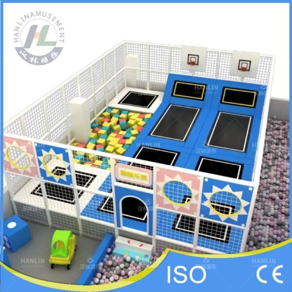 Pastel Blue Trampoline Park with Foam Pit