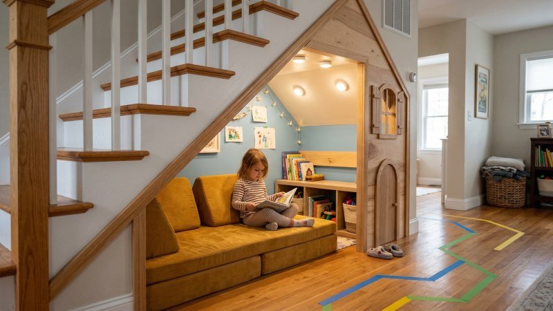 Residential under-stair hideout converted into a children's playhouse