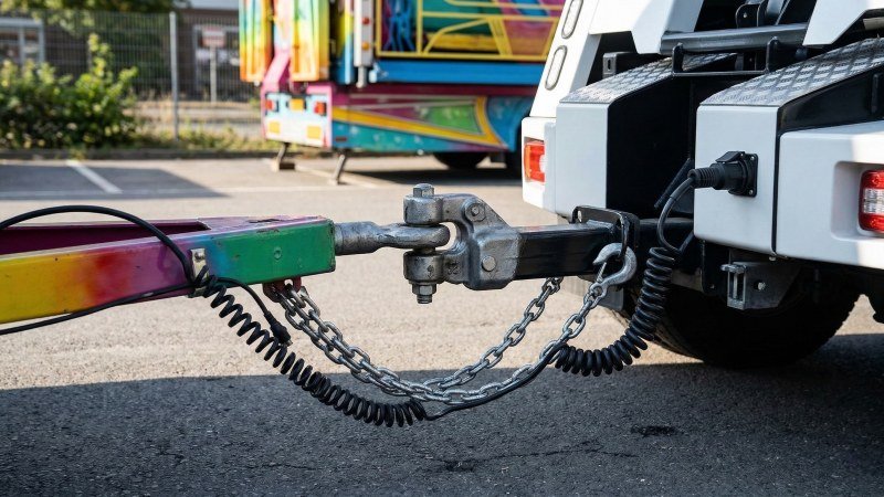 Secure Tow Truck Hitch Connection for Amusement Trailer