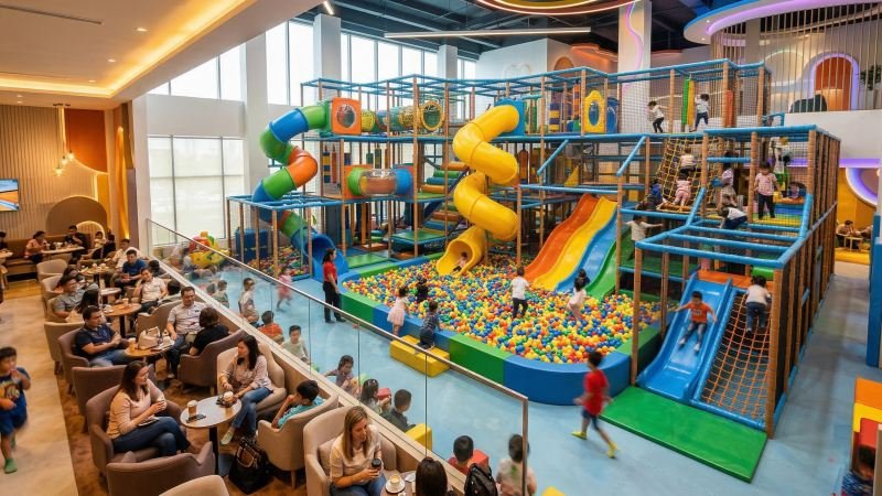 vibrant commercial indoor playground design overview
