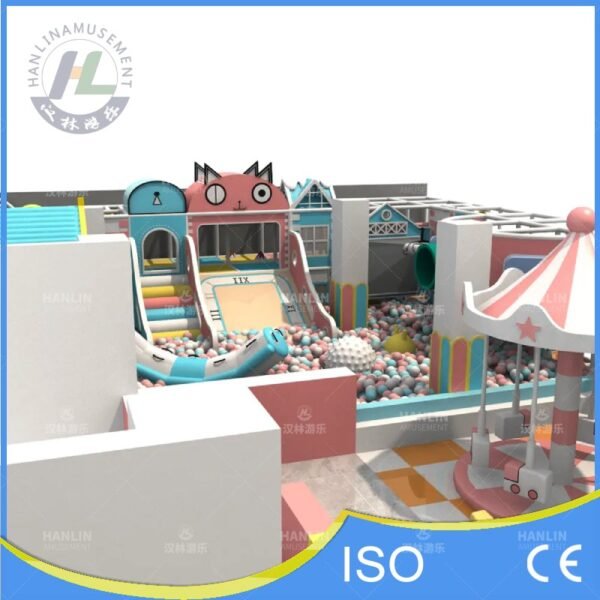 Cat Face Wide Slide and Kids Carousel Zone