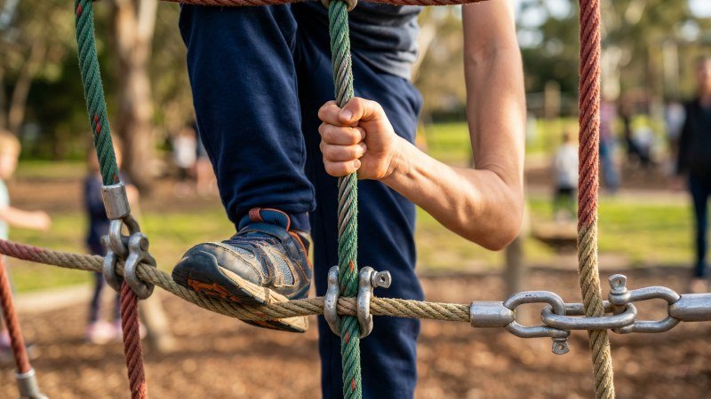 Child Gaining Motor Skills on Playground Rope