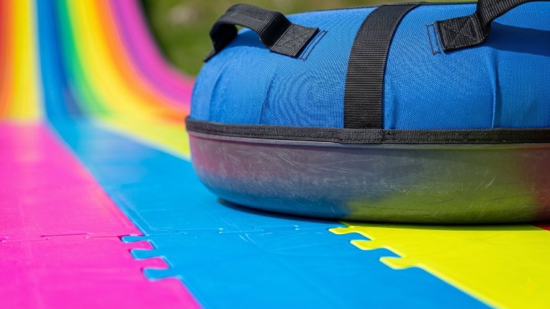 Interlocking plastic surface modules and heavy duty snow tube