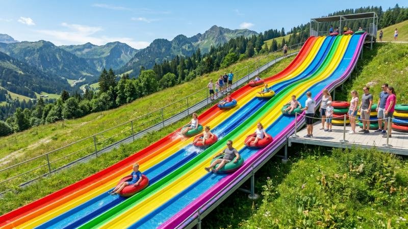 Organized and active rainbow slide attraction